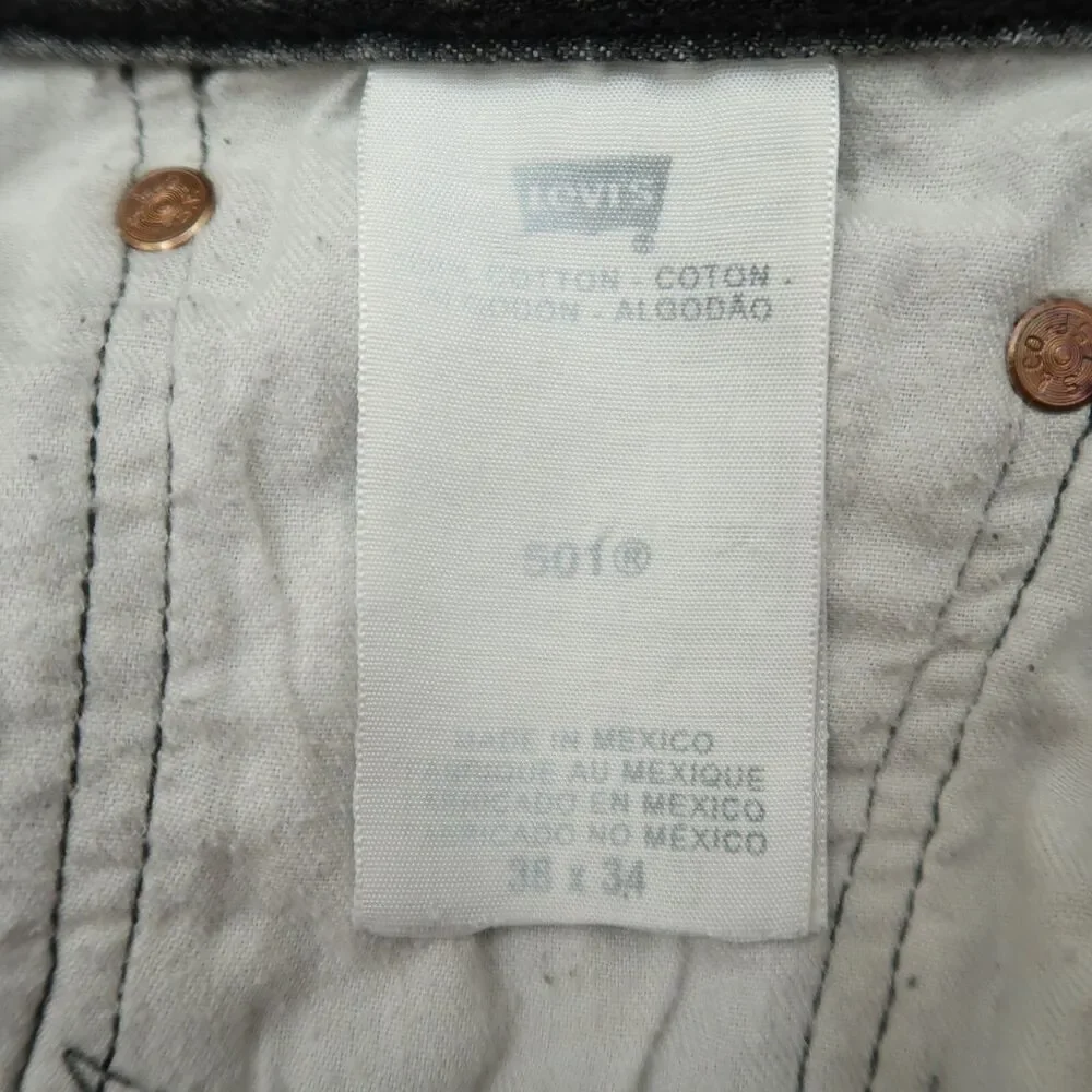 Levi's 501 Jeans Mens Size 38x34 Gray Original Fit Button Fly Straight Denim